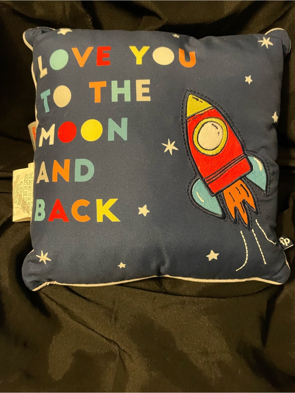 Fisher-Price Navy Rocket Pillow with Colorful Lettering